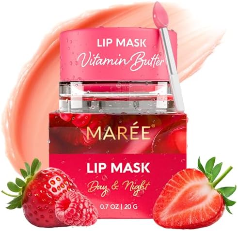 MAREE Lip Mask Overnight - Lip Moisturizer For Very Dry Lips - Hydrating Lip Butter Balm with Hyaluronic Acid & Collagen - Overnight Lip Treatment - Lip Sleeping Mask Repair - Hidratante de Labios