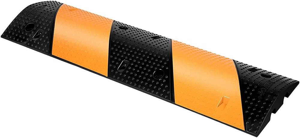 couplet Channel Cable Protector Ramp, Heavy Duty Speed Bumps, Rubber Speed Bumps with 2 Channel, for Garage Gravel Roads Asphalt Concrete