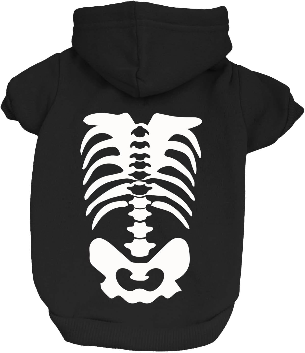 Skeleton Body Dog Hoodie Fleece Lined Pullover Sweatshirt with Leash Hole (Black, X-Small 867)