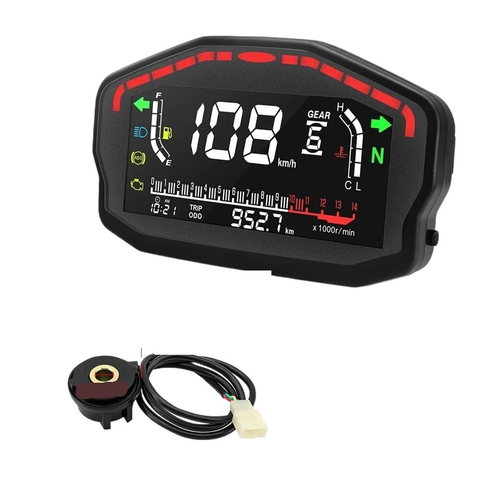 Velocímetro Digital para motocicleta, tacómetro digital de RPM | Medidor universal para motocicleta, tacómetro digital de RPM, medidor de temperatura del agua y combustible, alarma ABS para