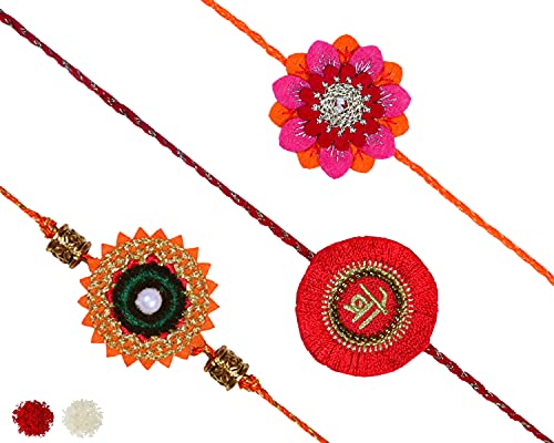 Image of MASQ by Q-One Designer Rakhi Combo Set with Roli Chawal & Moli for Men (Pack of 3) | Embroidered Handcrafted Raksha Bandhan Bracelet for Brother