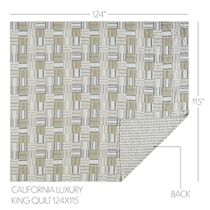 VHC Brands Finders Keepers California/Luxury King Quilt Reversible Bedspread Patchwork Blue Grey Khaki White Oversized Blanket 124Wx115L VHC Brands Finders Keepers CaliforniaLuxury King Quilt Reversible Bedspread Patchwork Blue Grey Khaki White Oversized Blanket 124Wx115L