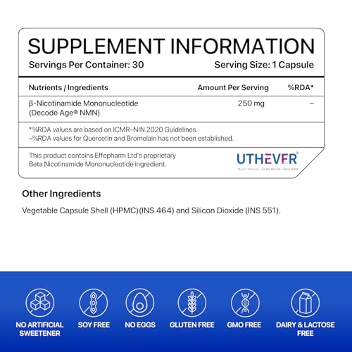 Image of NMN Supplement 250 mg | 99% Pure NMN for Anti-Aging, NAD+ Boost & Cellular Energy | High Absorption Nicotinamide Mononucleotide | Longevity & DNA Repair Support | 30 Capsules