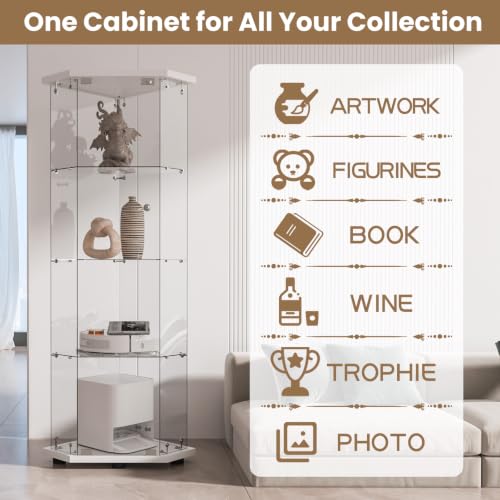 Image of LFT HUIMEI2Y 4-Tier Glass Corner Cabinet with Lock, Display Case White