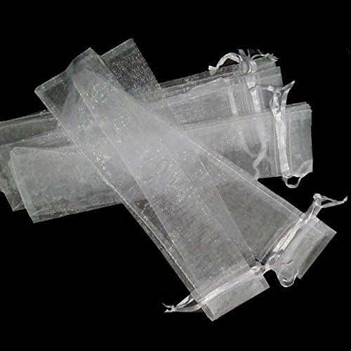 Teanfa Gift Bags 50pcs White Drawstring Organza Folding Hand Fan Pouch Party Wedding Favor Gift Wrapping Supplies 2 x 10 Inches