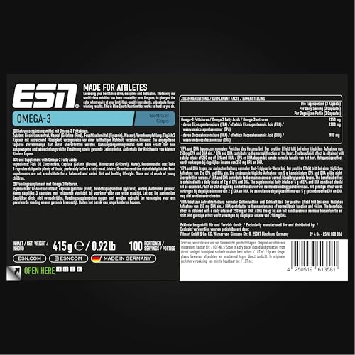 ESN Omega-3, 300 Kapseln, hochdosiertes EPA & DHA, 1200 mg EPA & 900 mg DHA pro Portion - made in Germany – Bild 5