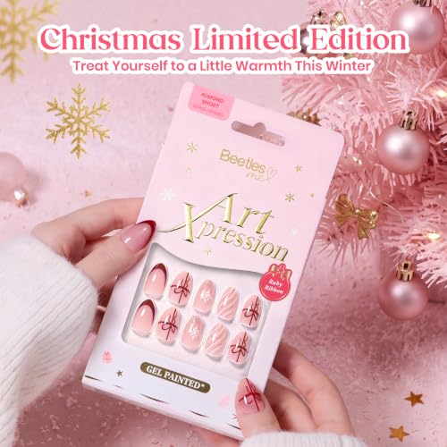 Image of Beetles Christmas Press On Nails with Glue, 32 PCS Short Almond