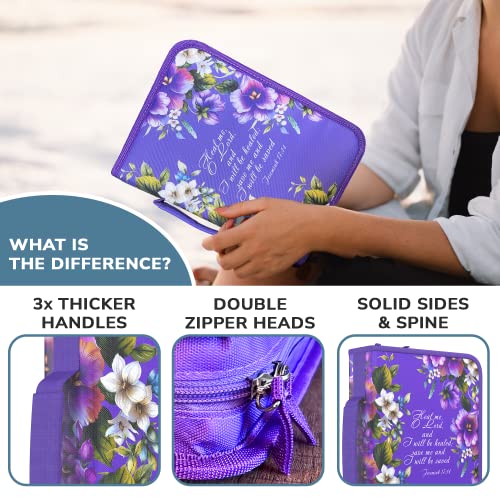 DEHITE Bible Cover Case for Women – Premium Fabric Bible Cases for Girls - Carrying Bag for Woman – Pen Slots – Zippered Pocket – Floral Accessories Christian Gifts3