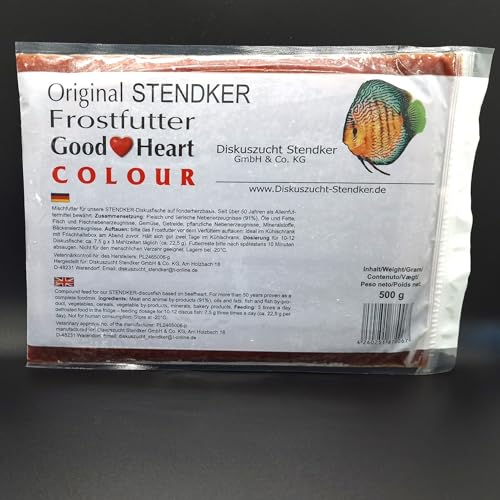 Stendker Frostfutter Sparpaket 10 x GoodHeart Colour Diskus Frost Futter Diskusfutter/Rinderherz 500g Flachtafel/für farbenprächtige Diskusfische