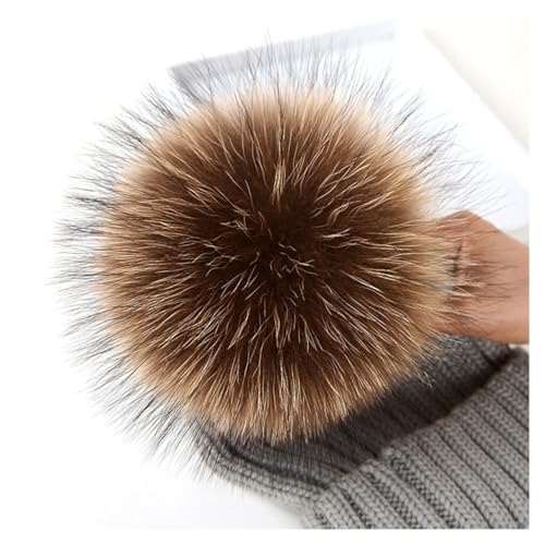 BrightGlow Natürlicher Fellbommel 16CM Weiche Pompons zum Basteln Pelz Fell Echtpelz Pompon Bommel mit Anstecknadel Groß Pom Pom Bälle Flauschigen Plüsch Bälle Pom-Poms für Mützen Braun 1 Stück