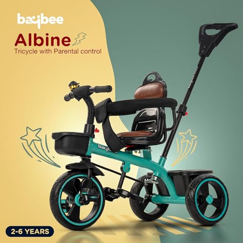 Image of Baybee Albine 3 in 1 Baby Tricycle for Kids | Smart Balanced Tricycles with 180 Reversable seat, Parental Handle, Safety Guardrail & Cushion seat | Kids Cycle for 2-5 Years Boy Girl (Green)