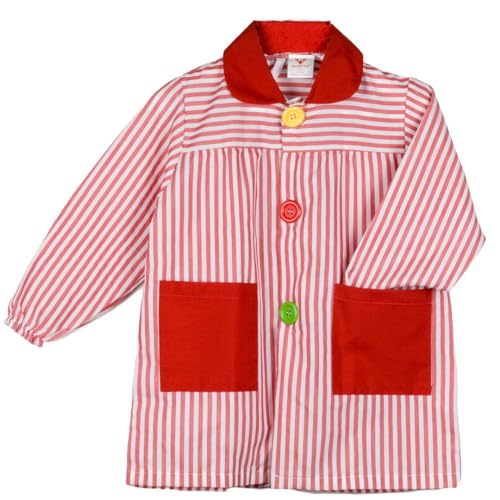 KLOTTZ-Rayas-Bata Escolar a Rayas. Babi Colegio a Rayas con Botones de la Marca Fabricado en España. Tejido de Calidad. No Hace bolillos .Talla 4. Color Rojo