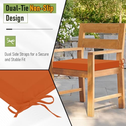 Image of Basic Beyond Outdoor Chair Cushions Set of 4, Square Corner Outdoor Cushions for Patio Furniture, Water Resistant Patio Chair Cushions with 2 Ties, 18.5x16x3, Orange