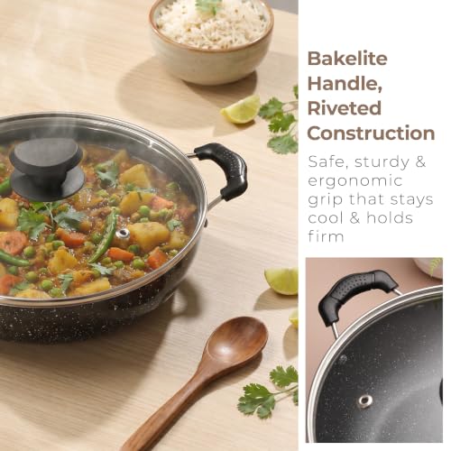 Image of Lifelong Non-Stick Frying Kadai with Glass Lid | 2 Litre & 22 Cm | Induction and Gas Compatible Cookware Kadhai|No Burnt Food |Scratch Resistant for Cooking Curry, Dal, Rice & Biryani(LLKA01, Black)