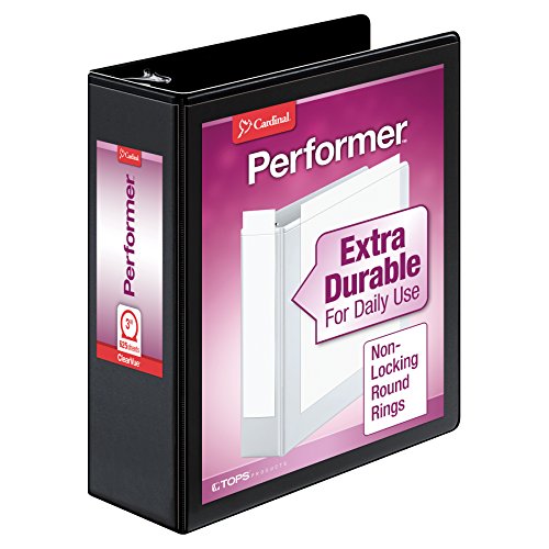 Cardinal 3 Ring Binder Binders for School and Office Durable 3 Inch Performer ClearVue Binder Round Rings 625-Sheet Capacity Customizable ClearVue Covers PVC-Free Black (67525)