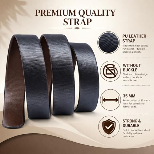 Image of Belt for Men without Buckle PU Leather Reversible Brown Strap with No Buckle Combo Pack of 2