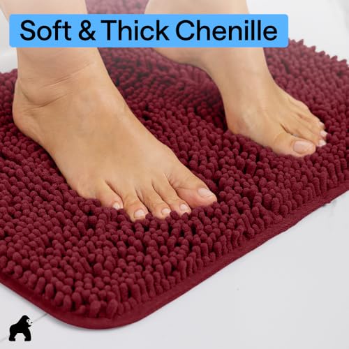 Image of Gorilla Grip Original Luxury Chenille Bathroom Rug Mat, 30x20, Extra Soft and Absorbent Shaggy Rugs, Machine Wash Dry, Perfect Plush Carpet Mats for Tub, Shower, and Bath Room, Burgundy