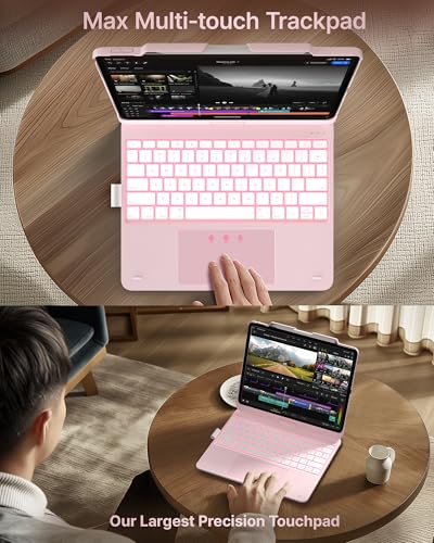 Image of typecase Keyboard Case for iPad Air 13-inch(M4 /M3 /M2, 2026 /2025 /2024), 360 Rotatable, Multi-Touch Trackpad, 11-Color Backlit Wireless Protective Case with Pencil Holder, Auto Sleep /Wake, Light Pink
