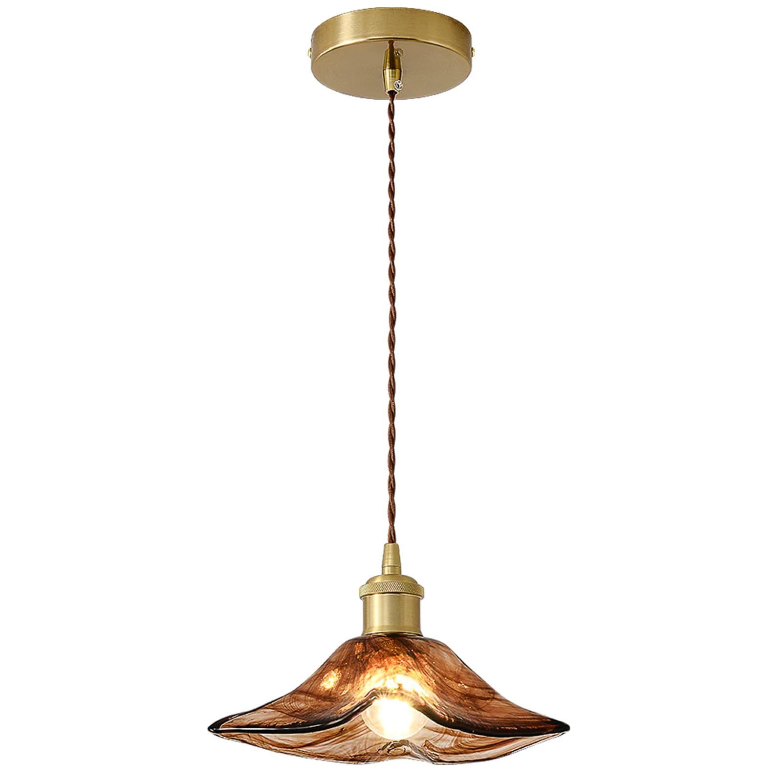 HUAYUSEDF ﻿Vintage Decoration Pendant Light, Adjustable Hanging Lamp with Glass Lampshade,Mid Century Chandelier for Kitchen Island, Bedroom, Living Room, Hallway Ceiling Fixture(7 * 5.9")