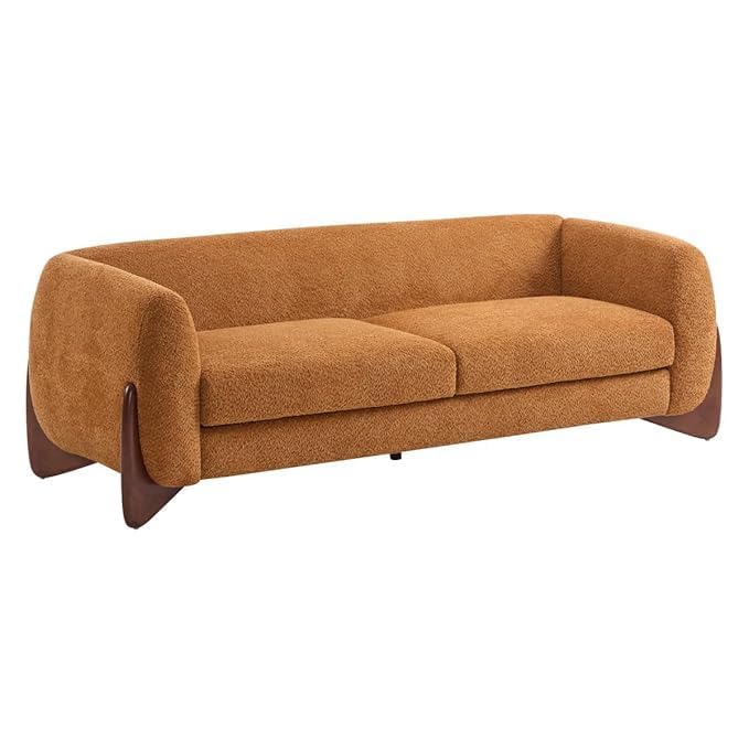 Image of Upholstered 3 Seater Sofa Three Seater Sofa with Wooden Legs for Living Room Hotels & Offices (Caramel Orange)