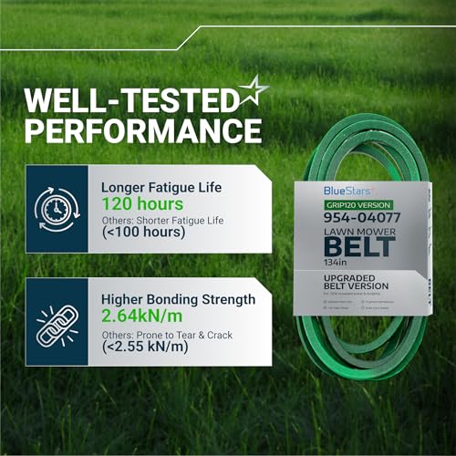 Image of [Upgraded Grip120] BlueStars 954-04077A Deck Belt Aramid Cord 5 /8 inch x 134 inch | Deck Belt for 50 inch Cub Cadet LT1050 XT1 LT50 Troy Bilt MTD Super Bronco XP50 Craftsman Lawn Mower Replaces 954-04077 754-04077