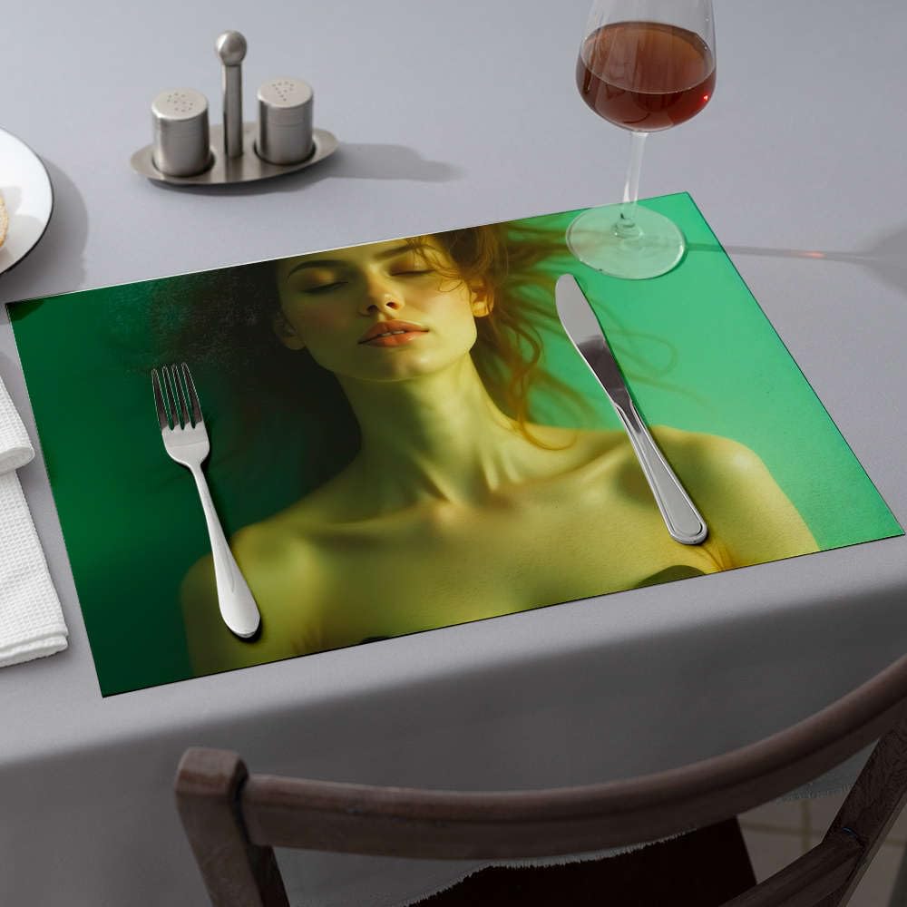 Sets de table jaunes femme cheveux qui coulent, lot de 6 pour déco cuisine moderne