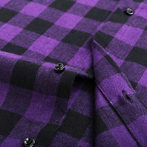 Cromoncent Men's Casual Plaid Flannel Long Sleeve Button Down Regular Fit Shirts,Purple Black,3X-Large - Image 6
