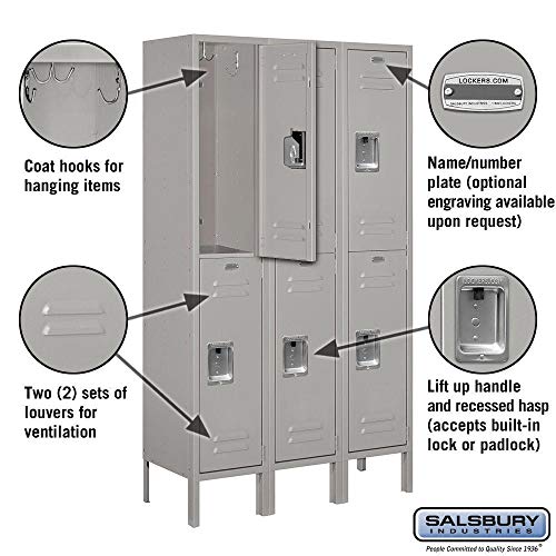 Salsbury Industries 62352GY-U Unassembled Standard Metal Locker with Double Tier,Grey - Image 3