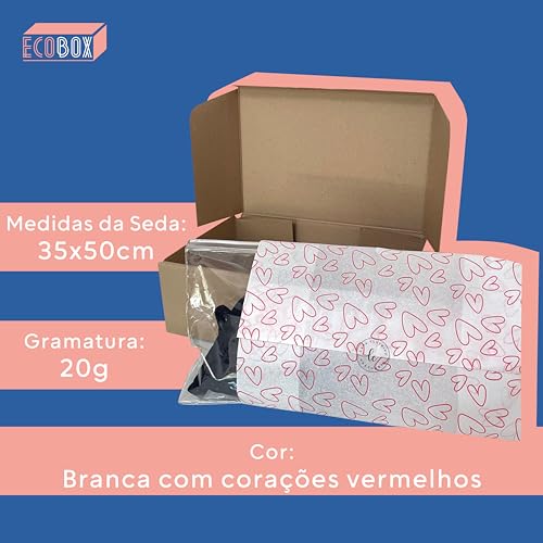 100 Folhas Papel De Seda Premium 35x50cm Estampado Coração Cor:Vermelho