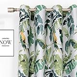 1 Pair Birds Curtains for Living Room Tropical Leaf Curtains for Bedroom (2 x 54Wx84L, Green)