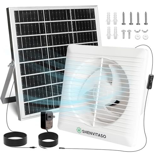 Solar Exhaust Fan with Power Adapter, 6 Inch Solar Powered