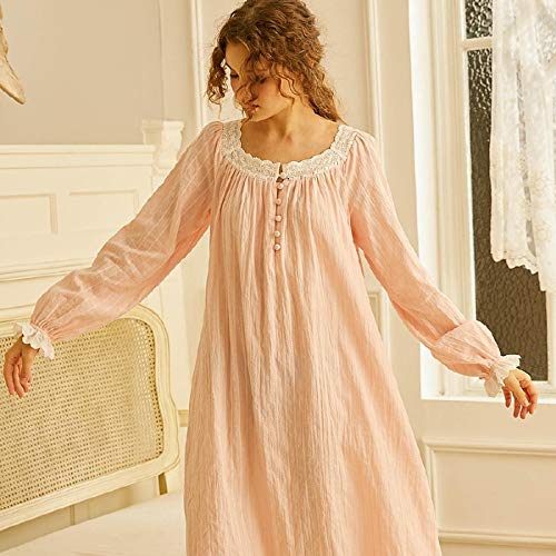 STJDM Bata de Noche,Primavera oto�o algod�n Ropa de Dormir para Mujer Princesa Rosa ni�as Camisones Largos Ropa de Dormir Suelta L Rosa