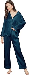بيجامة ساتان للنساء من لينكلير مكونة من قميص بأكمام طويلة وبنطلون، قطعتان