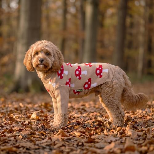 Image of Fitwarm Mushroom Dog Knitted Sweater, Cozy Winter Clothes for Small Dogs Boy Girl, Soft Pet Outfit, Beige, Red, White, Large