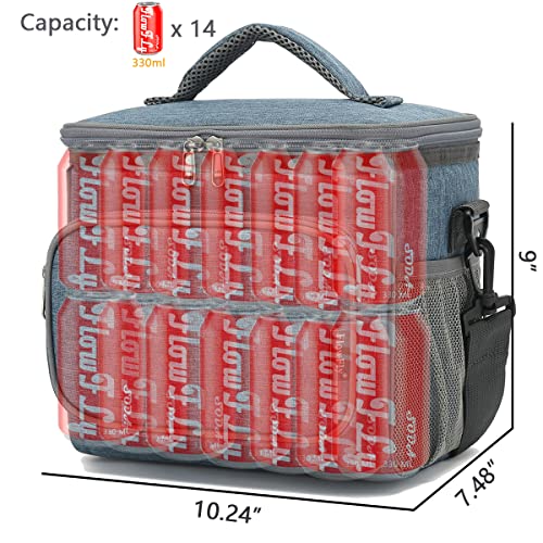 FlowFly Insulated Reusable Lunch Bag Adult Large Lunch Box for Women and Men with Adjustable Shoulder Strap,Front Zipper Pocket and Dual Large Mesh Side Pockets,Navy