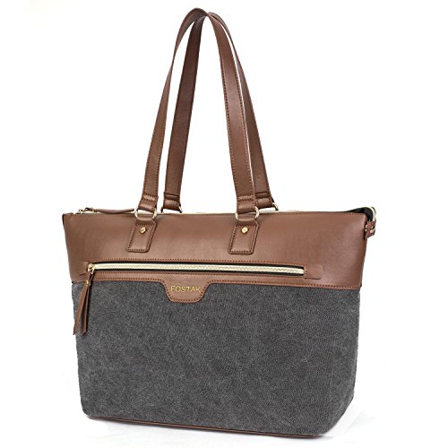 FOSTAK Bolso de hombro de viaje para Messenger, Work, MacBook y ordenador portátil 15.6 Gris de la lona