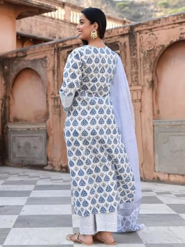 Image of Pinkmint Women Hand Block Printed Kurta and Palazzo Set with Dupatta