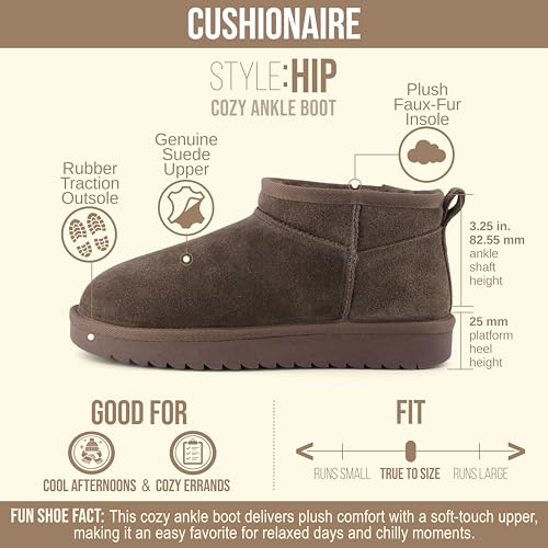 Image of CUSHIONAIRE Hip-3 Genuine Suede Leather Ankle Boots for Women - Pull On Cozy Faux Fur Boots Womens Shoes with Comfortable Memory Foam