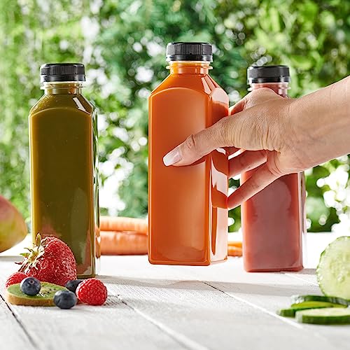 image for GUSTO [16 oz. - 15 Count Reusable Plastic Juice Bottles With Caps, Lab