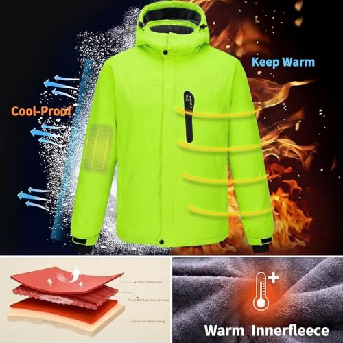 Image of Men's Winter Skiing Jacket Waterproof Warm Snow Fleece LiningCoat Mountain Hooded Windproof Rain Jacket S-6XL
