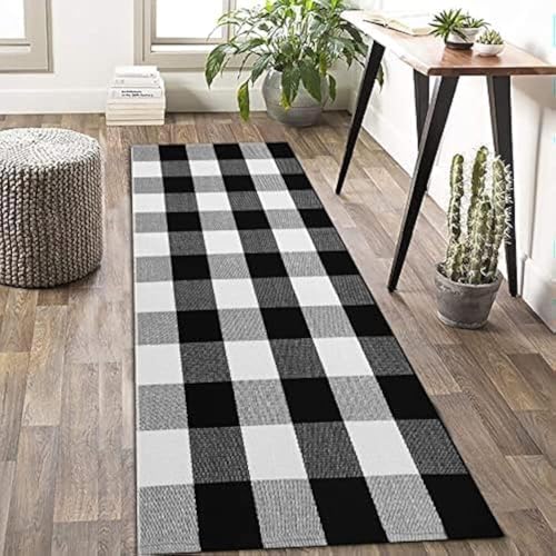 KOZYFLY-Buffalo-Plaid-Rug-2x6-Ft-Black-and-White-Runners-for-Hallways-Washable-Checkered-Rug-Cotton-Kitchen-Runner-Carpet-Runner-Rugs-for-Entryway-Bedroom-Living-Room-Farmhouse-Runner-Rug KOZYFLY Buffalo Plaid Rug 2×6 Ft Black and White Runners for Hallways Washable Checkered Rug Cotton Kitchen Runner Carpet Runner Rugs for Entryway Bedroom Living Room Farmhouse Runner Rug