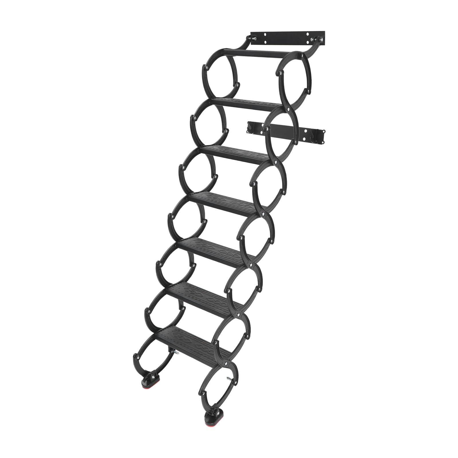 HGTRH Retractable Folding Stair, Anti-slip Wall Mounted Attic Ladder, Metal Telescoping Step Ladders, Pull Down System Indoor Attic Stairs, Loft Extension Steps Staircase for Garage Black 5 Steps