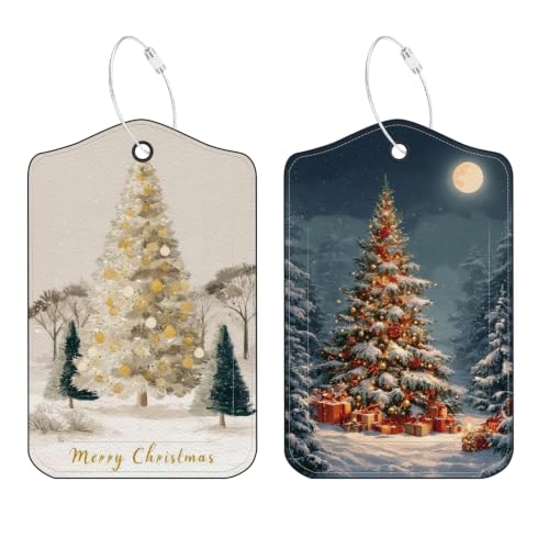 Image of Christmas Tree Luggage Tags 2 Pack, PU Leather Privacy Flap