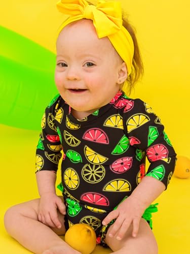 Image of RuffleButts Baby Girls UPF 50+ Sun Protection Floral Printed Long Sleeve One Piece Rash Guard Swimsuit with Zipper