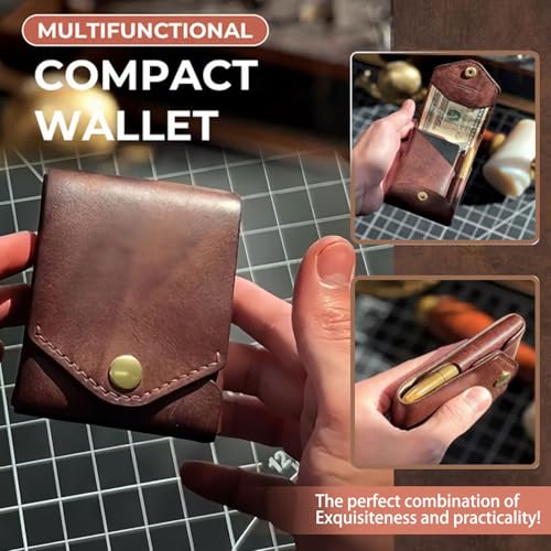 Vintage Handmade Leather Wallet, Multifunctional Compact Wallet, Leathers Business Card Holder,Handmade Leather Wallet for Men with Pen Slot (brown_2pcs)3