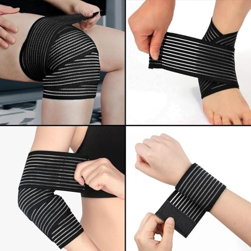 Set van 4 kniebraces 70 cm, gecomprimeerde kniesteun en sportbandage voor krachtsport, fitness en training, elastische bandage voor knieën, armen, ellebogen, kuiten, hand, enkels - Afbeelding 5