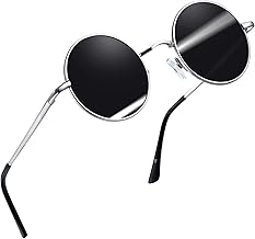 Joopin Lunettes de Soleil Rondes Polarisées Pour Homme et Femme Lunettes de Soleil Hippie Steampunk avec Monture Métal 46MM