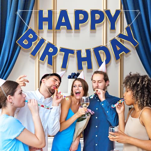 Image of Pre-Strung Happy Birthday Banner - Navy Blue Party Decorations