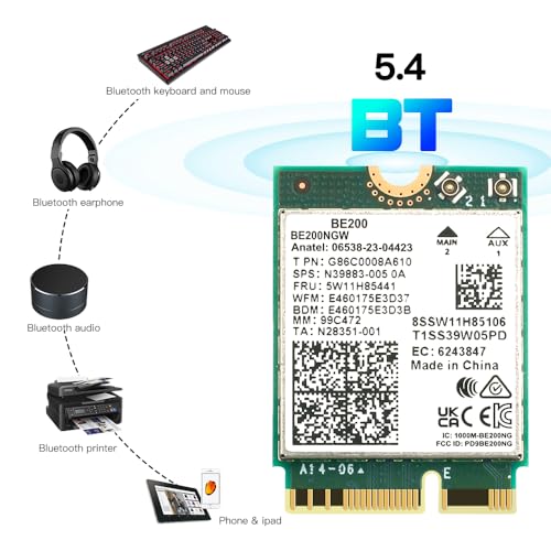 Tarjeta inalámbrica Wi-Fi 7 y Bluetooth 5.4 BE200NGW de Teday, 2,4/5/6 GHz, 5,8 Gbps, para PC de escritorio con Windows 11 y antenas miniatura 5