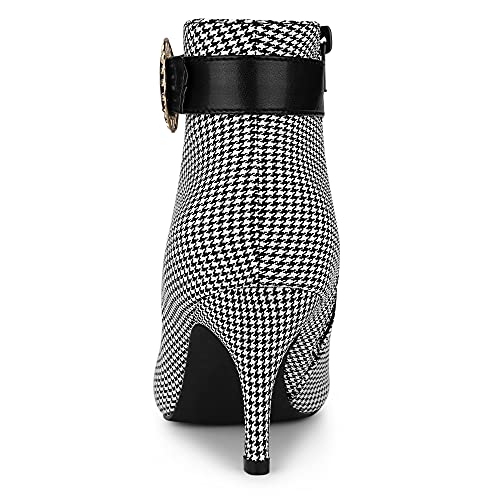 Allegra K Allegra K Women's Buckle Plaid Stiletto Heels Houndstooth Black Ankle Boots 7 M US